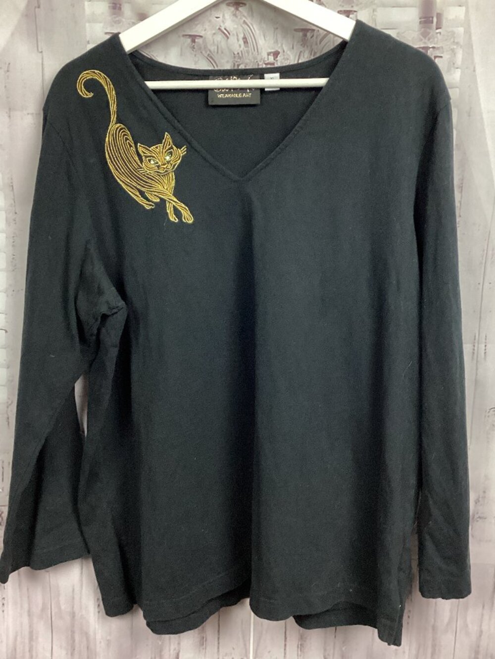 Bob Mackie Wearable Art Cat Tee Shirt 3/4 Sleeve Vintage XL